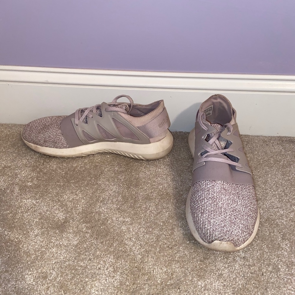 Rose/Blush colored adidas tubular tennis shoes